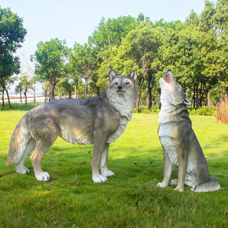 Realistic Shepherd Dog Wolf Husky Statue Lifelike Animal Sculpture for Home Living Room Garden Yard Patio Lawn Decor Ornament