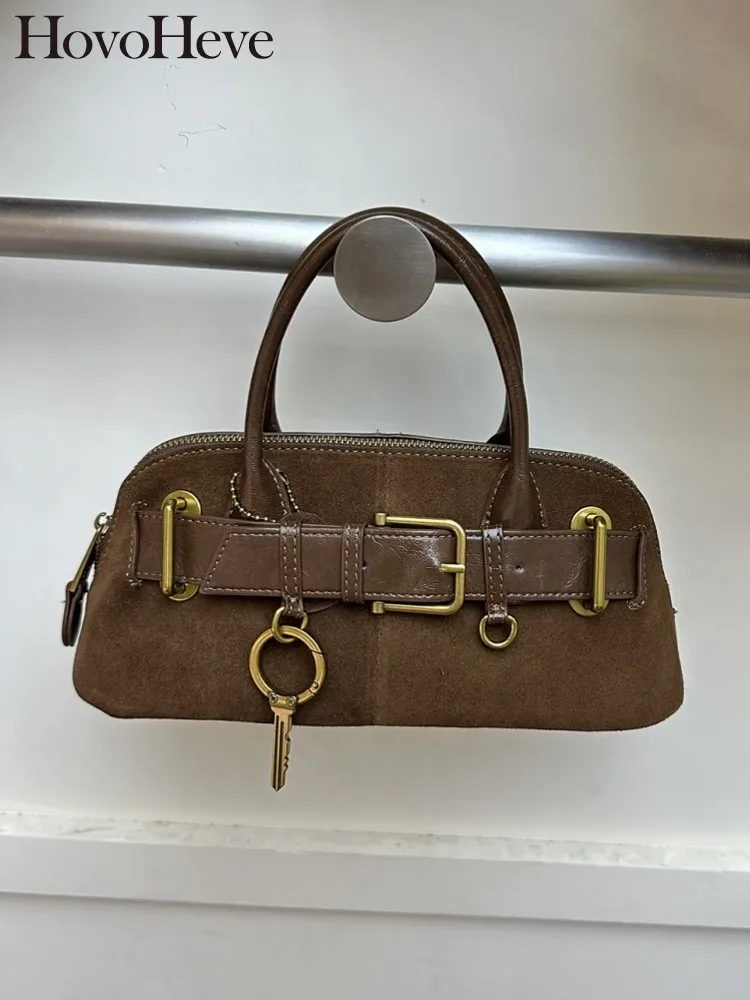 

Vintage Women Buckle Strap Spliced Suede Leather Bag Shell Style Ladies Casual Totes Handbag Strap Sling Crossbody Shoulder Bag