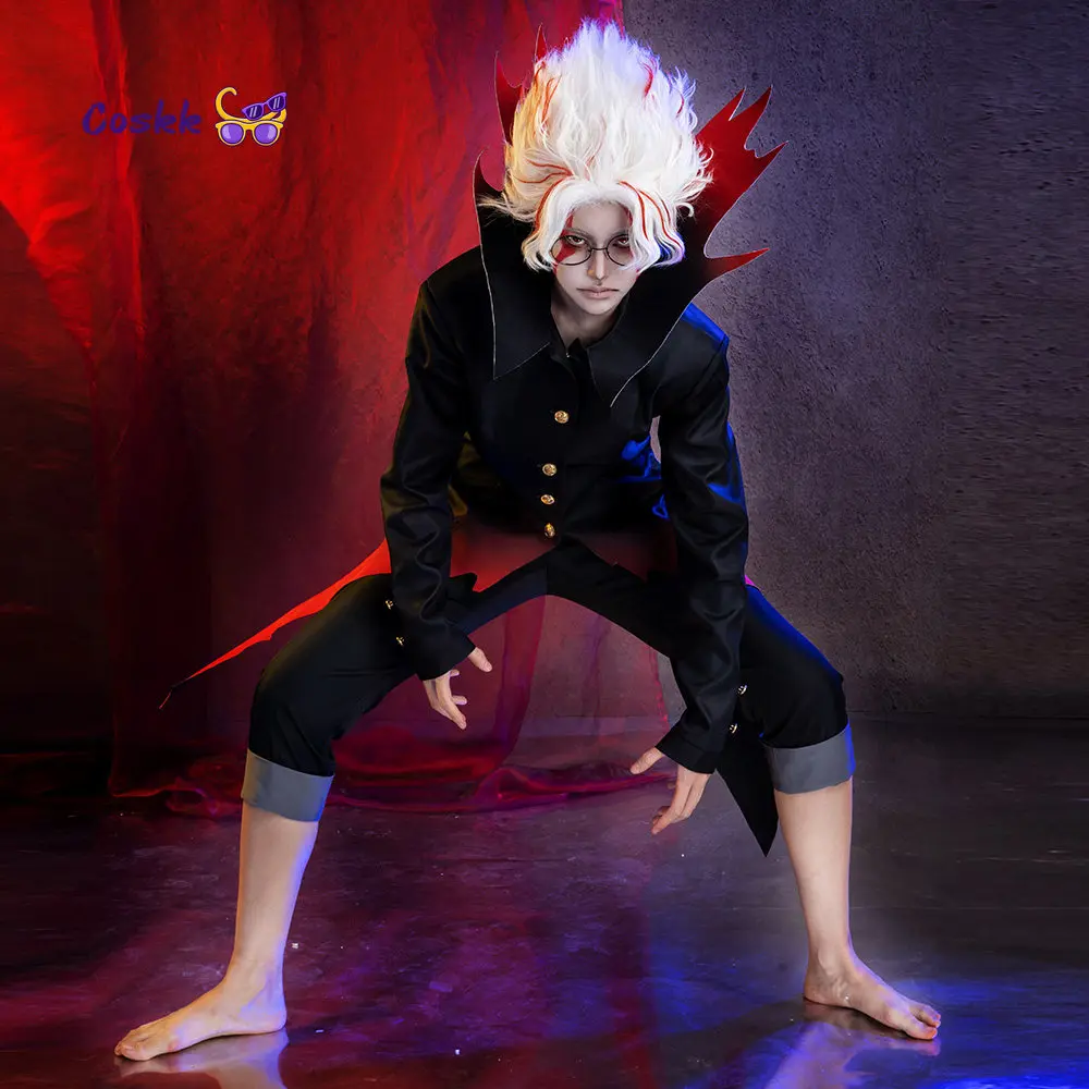 Disfraz de Cosplay de Dandadan Okarun Ken Takakura, Uniforme con Cuello Negro de Turbo Granny Powers, Cabello Corto y Rizado, Traje para Fiesta de Halloween