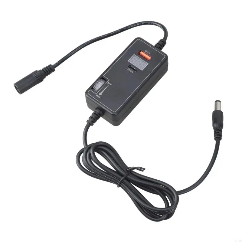 

DC5521 Variable Speed with Blue LED Screen 40W USB+20W Type C Output for 12V Electronics Y3ND