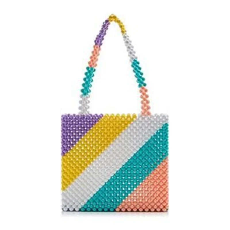 Ins Popular Bead Bag Rainbow Hand-woven Pearl Celebrity Handbag Unique Design Colourful Ladies Party High Quality Summer