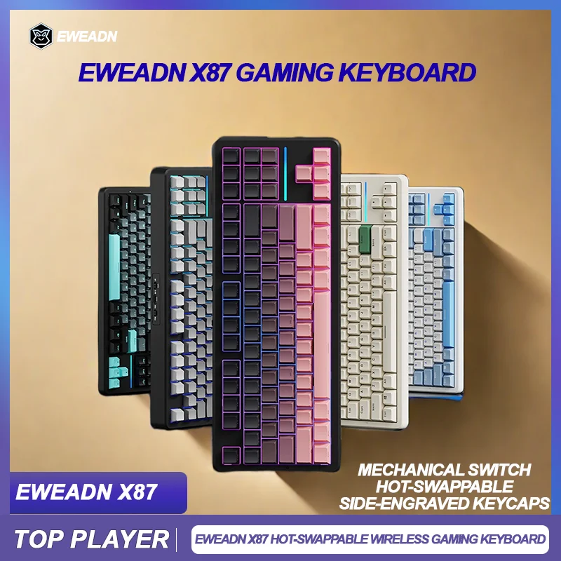 

EWEADN X87 Mechanical Keyboard Hot Swappable Gasket RGB Side Engraved Keycaps Three Mode Wireless Ergonomic Customized 10000mA