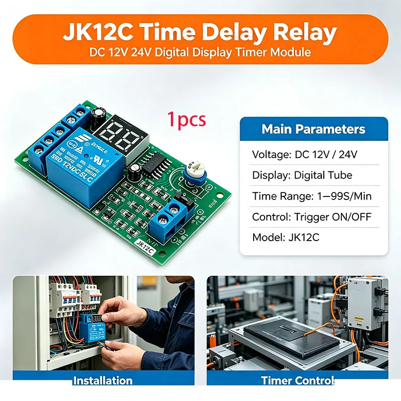 JK12C Time Delay Relay Module DC 12V 24V Digital Display 1-99S/Min Trigger ON OFF Timer Switch