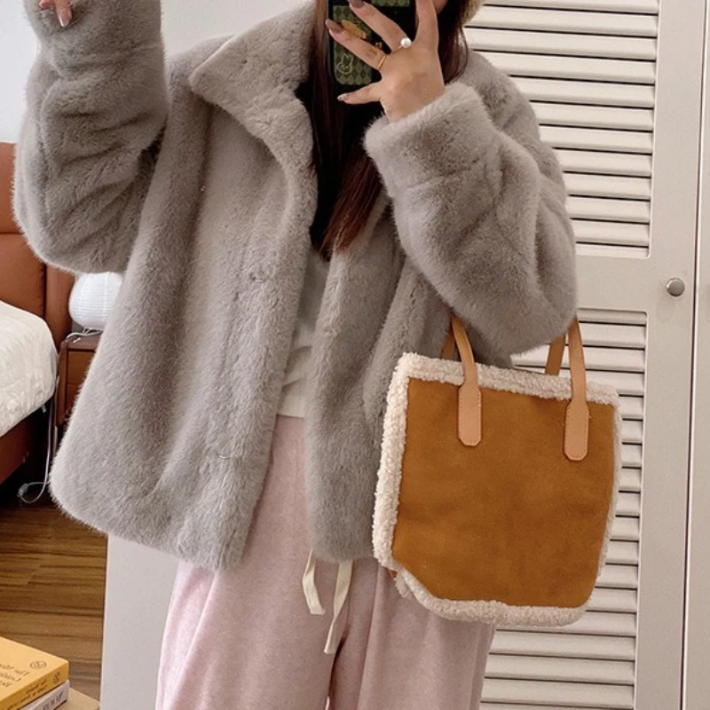 Fur-integrated Short Stand Collar Mink Fur-like Women's Coat 2025 Autumn and Winter Fashion Commuter Faux Fur