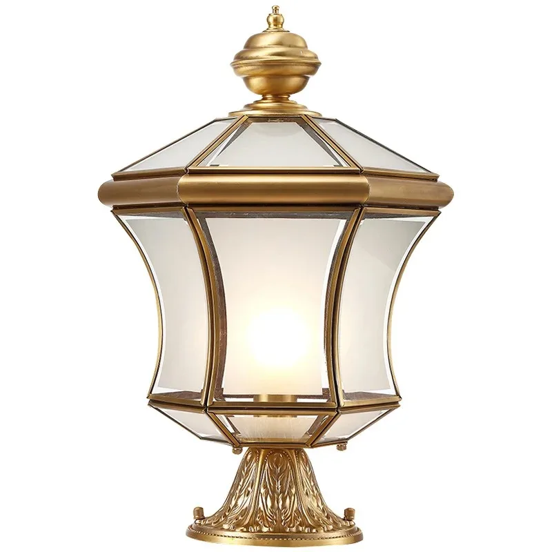High Quality  Outdoors Material Copper Solar Pillar Gate Lamp Post Main Gate Lamp Modern Outdoor Pillar Light