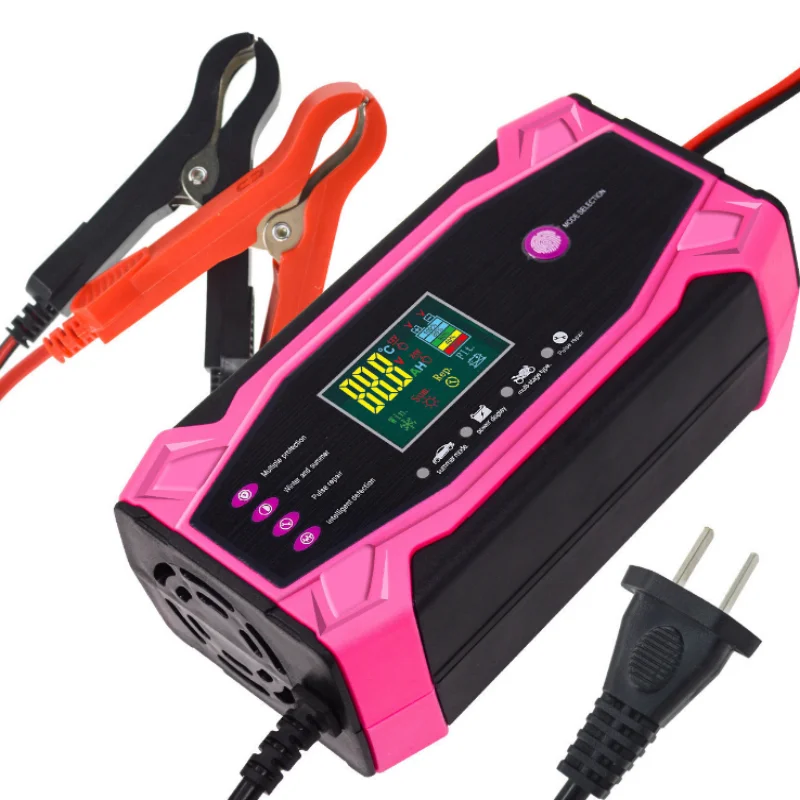 Cargador de batería de coche totalmente automático, reparación de pulso de carga de 7 etapas para AGM GEL WET plomo ácido, 12V, 12a, 10A, 160W