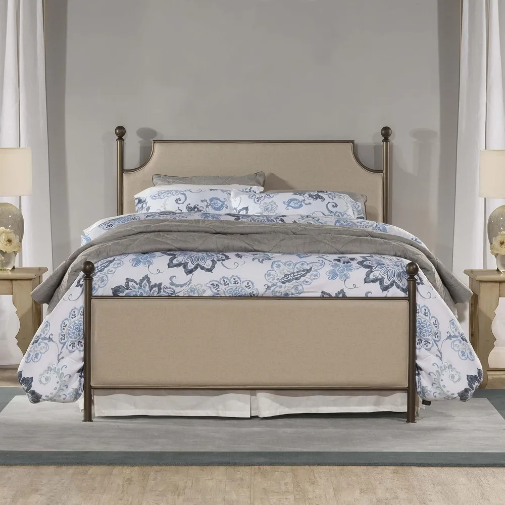 Queen Upholstered Bed, Bronze/Stone