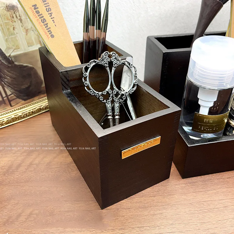 ネイルアートウッドオーガナイザーコンテナジェルポリッシュリムーバークリーニングコットンパッド綿棒ボックス収納ケースアクセサリーツールクリーンデスクトップ