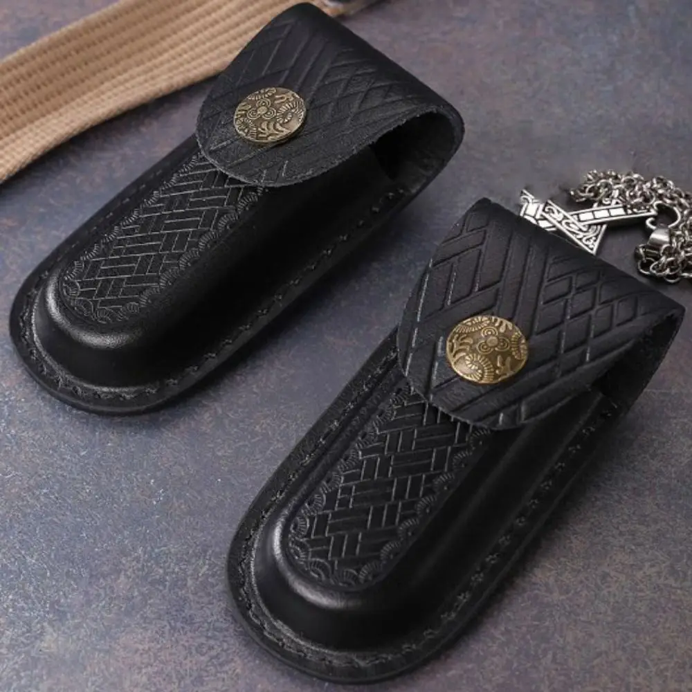 Funda para cuchillo de cintura negra plegable de cuero para exteriores - imagen 3