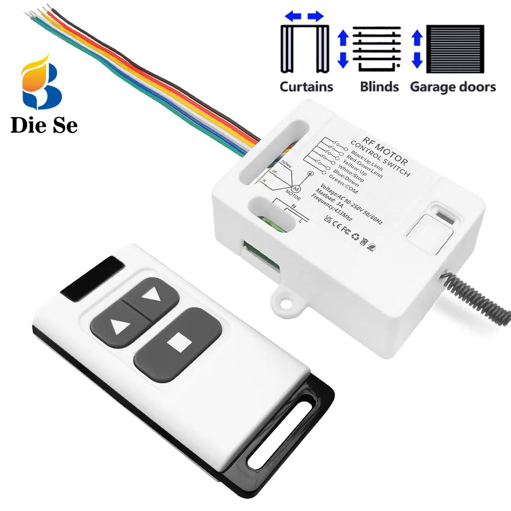 

433mhz Wireless Garage Door Remote Control Switch AC 110V 220V Roller Shutter Motor Receiver Rf Transmitter Connectable Limiter