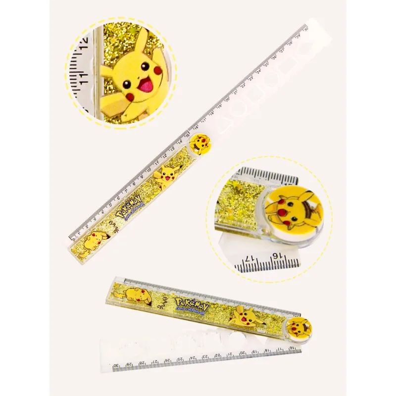 Règle droite pliante Pikachu 30cm, papeterie pour étudiants, outil de mesure Anime mignon, règles de sablier de dessin, fournitures scolaires pour enfants