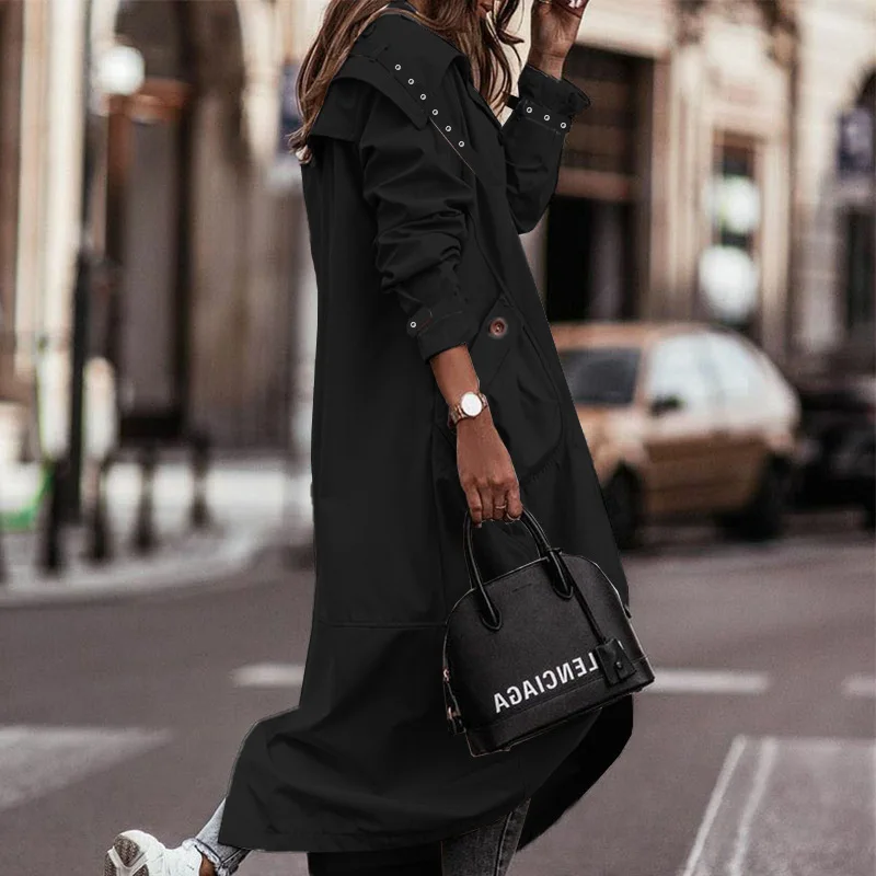Medium Length Fashionable Long Sleeved Trench Coat Women's Autumn And Winter Style Temperament Personality Casual Large Lapel,