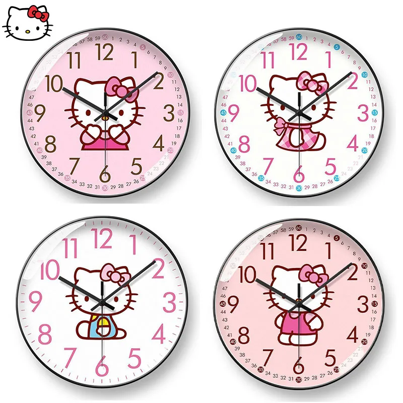 

Cartoon Hello Kittys Wall Clock Anime Sanrios Cute Fashion Silent Clock Children Bedroom Living Room Clock Decoration Pendant
