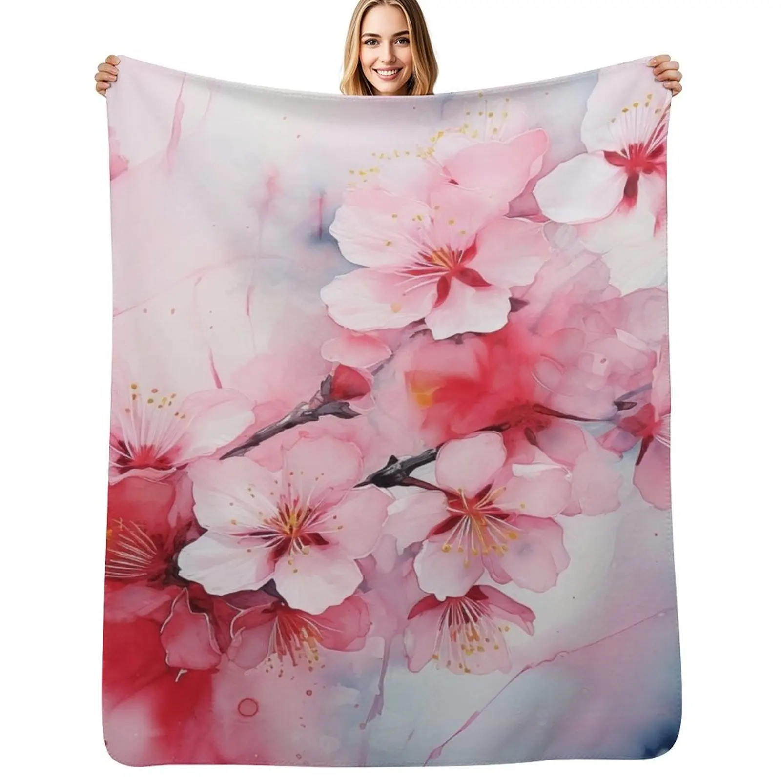 

Sakura Reverie: Abstract Watercolor Art for Floral Enthusiasts Throw Blanket Plaid on the sofa Warm wednesday Beach Blankets