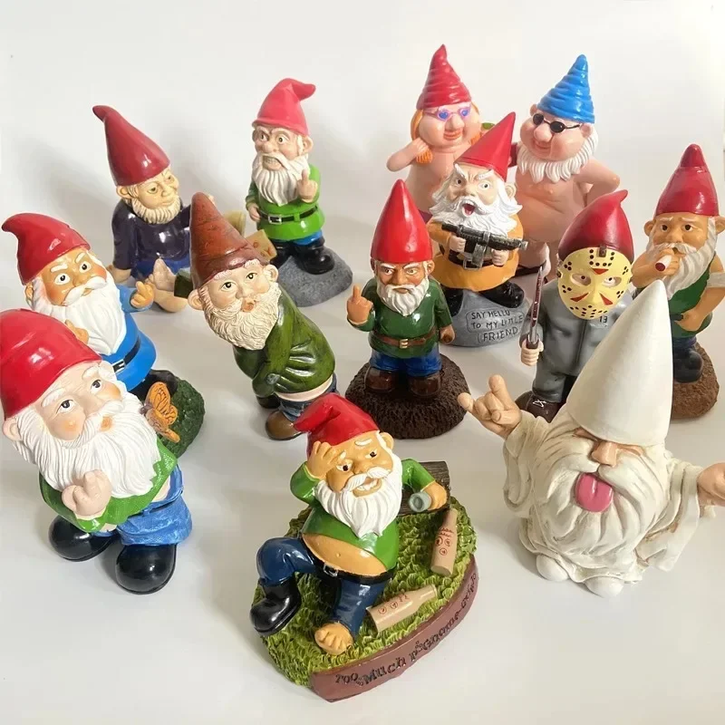 Funny Christmas Ornament Garden Decoration Gnome Statue Resin Figurine Erect Middle Finger Provocative Book Decorations for Home