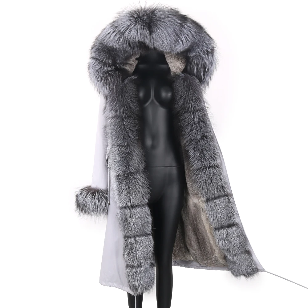 Winter Real fox fur parka women inside real rabbit fur lined parkas with fox fur hood women Jacket Outerwear Detachable good