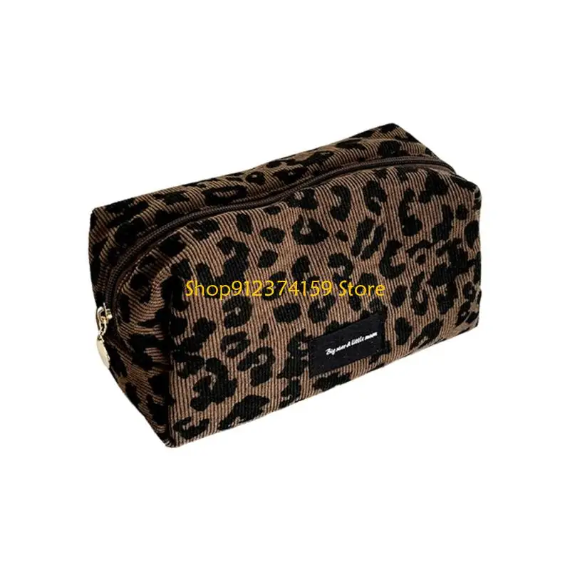 G5AE Leopard Print Fashionable Makeup Bag Large Capacity For Cosmetic Storage Practical Polyester