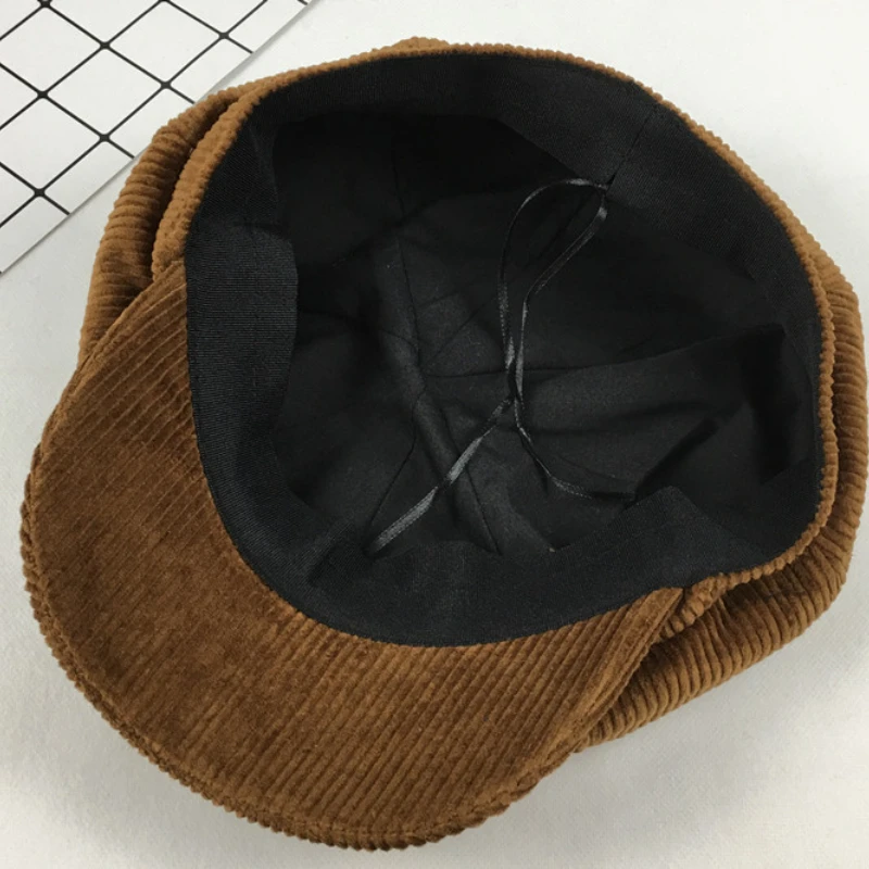 Vintage Literary Corduroy Octagonal Newsboy Hat Women\'s Stretch Octagonal Hat Casual Hat Accessories