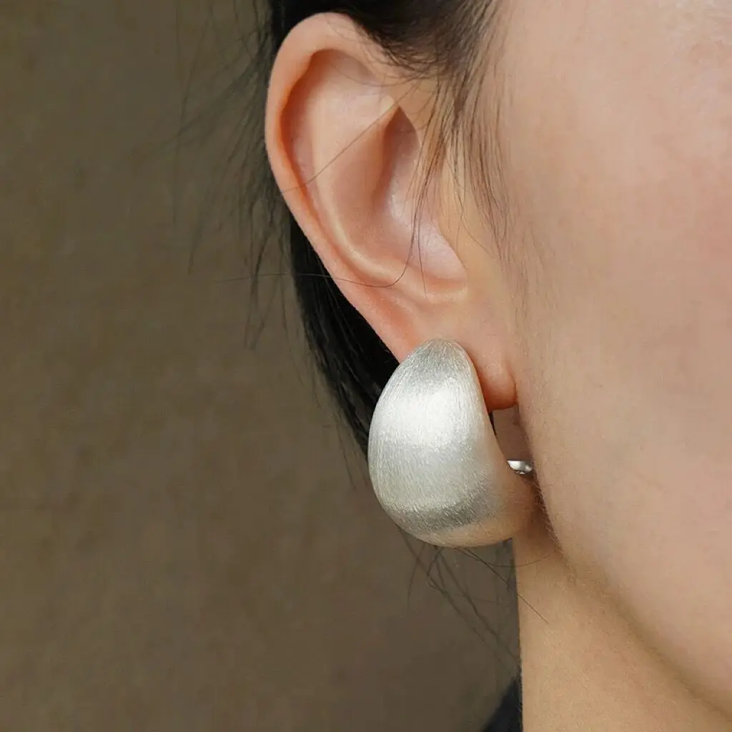 Withered Handmade Brushed Silver Wide Arch Earrings With Simple Design Jewelry Earrings Women's Earrings Ear Cuffs