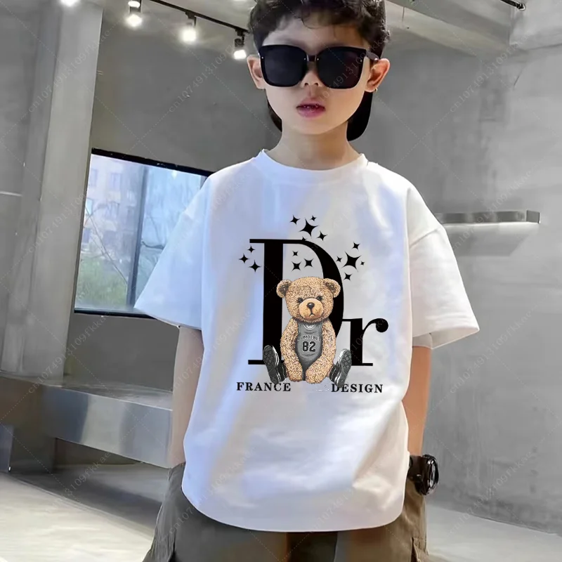 3-14 Year Old Children Short Sleeved High-quality Cotton Brand T-shirt Boys Girls Tee Fashion Bear Graphic Children Short Sleeve