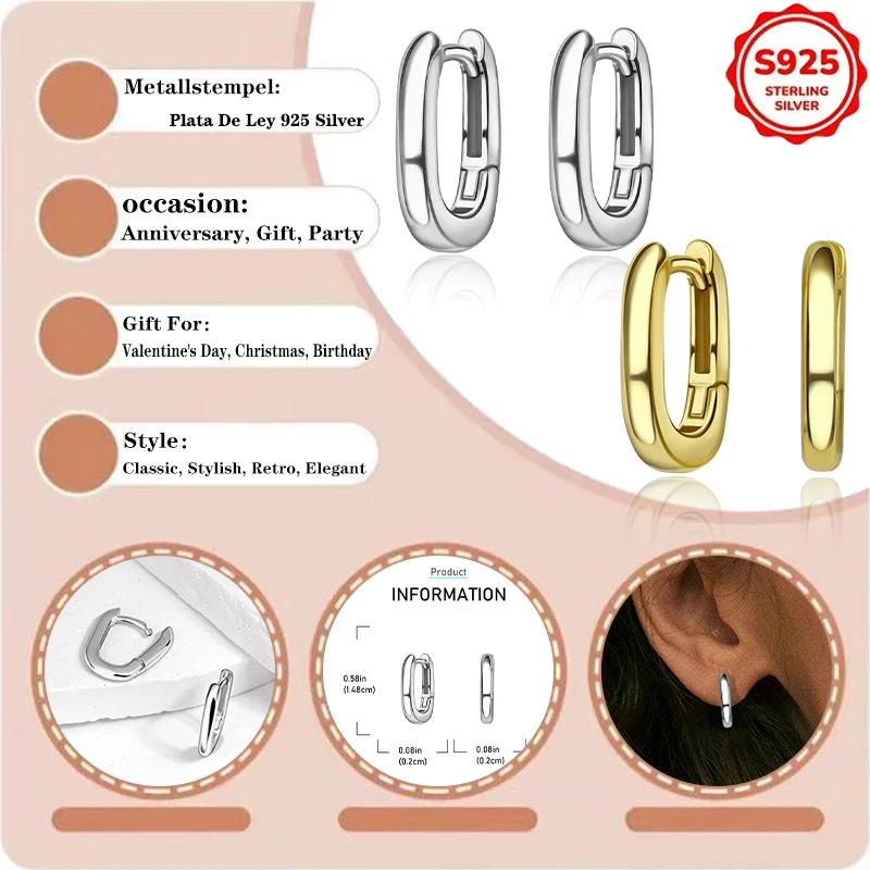 

Plata De Ley 925 Silver Simple Square Hoop Earrings Studs Pendant Charms Original Women Fashionable Exquisite Jewelry DIY Gift