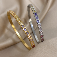 Colorful Zircon Square Beads Stainless Steel Bracelets for Women Trendy Gold Silver Color Stacked Cuff Bangle Waterproof Jewelry