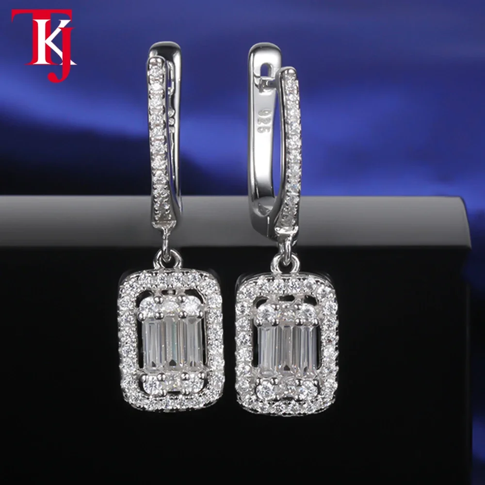 

TKJ 925 Sterling Silver AAAA Cubic Zirconia Gemstone Silver Drop Earrings for Women Luxury Drop Earrings Wedding Jewelry Gifts