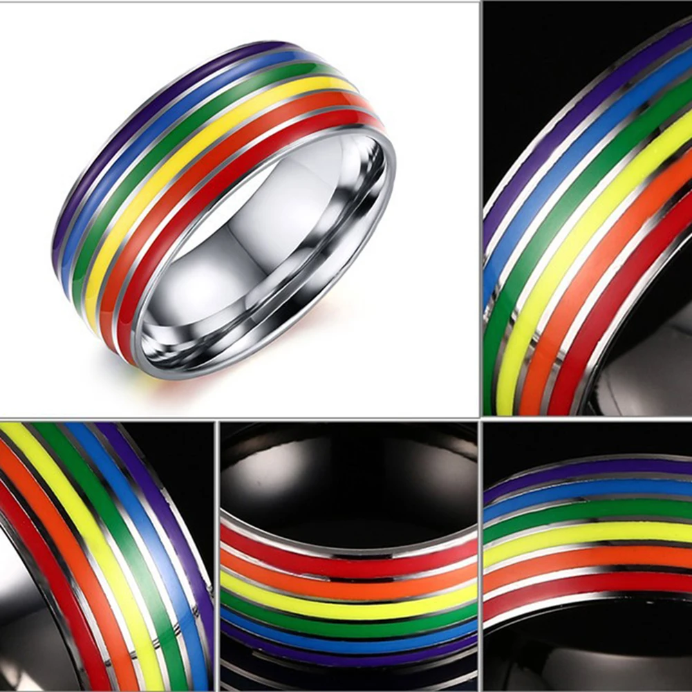 5 Styles Rainbow Color Series 316L Stainless Steel Rainbow Pride Ring For Men Woman Wedding Engagement Jewelry Gifts Boyfriend