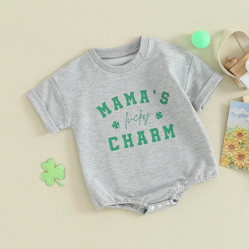 Baby Boys St Patrick s day Outfits Short Sleeve Letters Print Button Romper Newborn Infant Summer Clothes