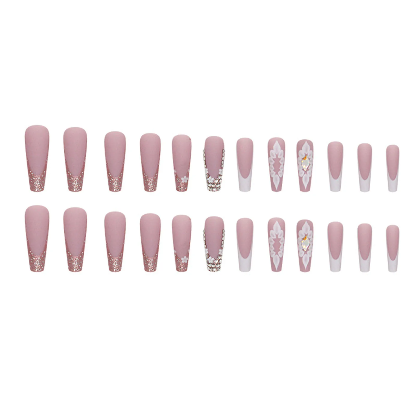 Pink Press on Nails with Rhinestone Long Lasting Safe Material Waterproof False Nails for Stage Performance Wear