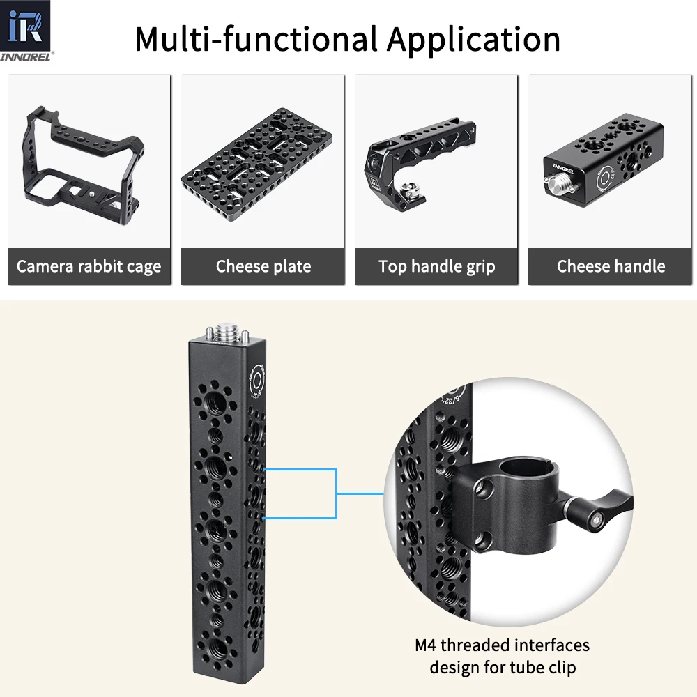

INNOREL CB5 Multi-Function Cheese Handle,Cheese Grip Extension Bar Featuring 3/8" 1/4" Arri Locating Holes for Camera Cage Frame