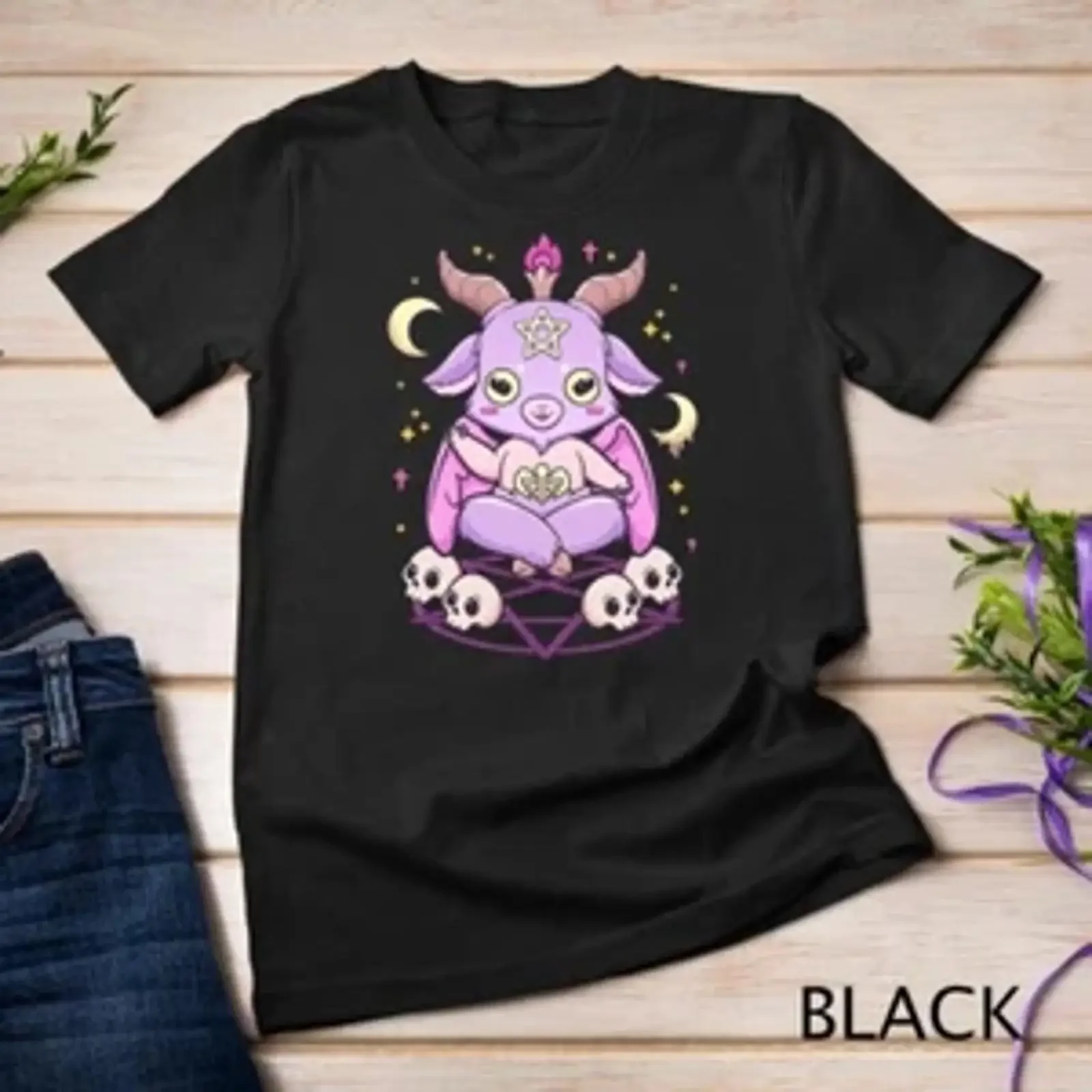 Kawaii Pastel Goth Cute Creepy Krampus T shirt vintage Washed Unisex graphic Soft Top For Everyday Wear Breathable Stylish