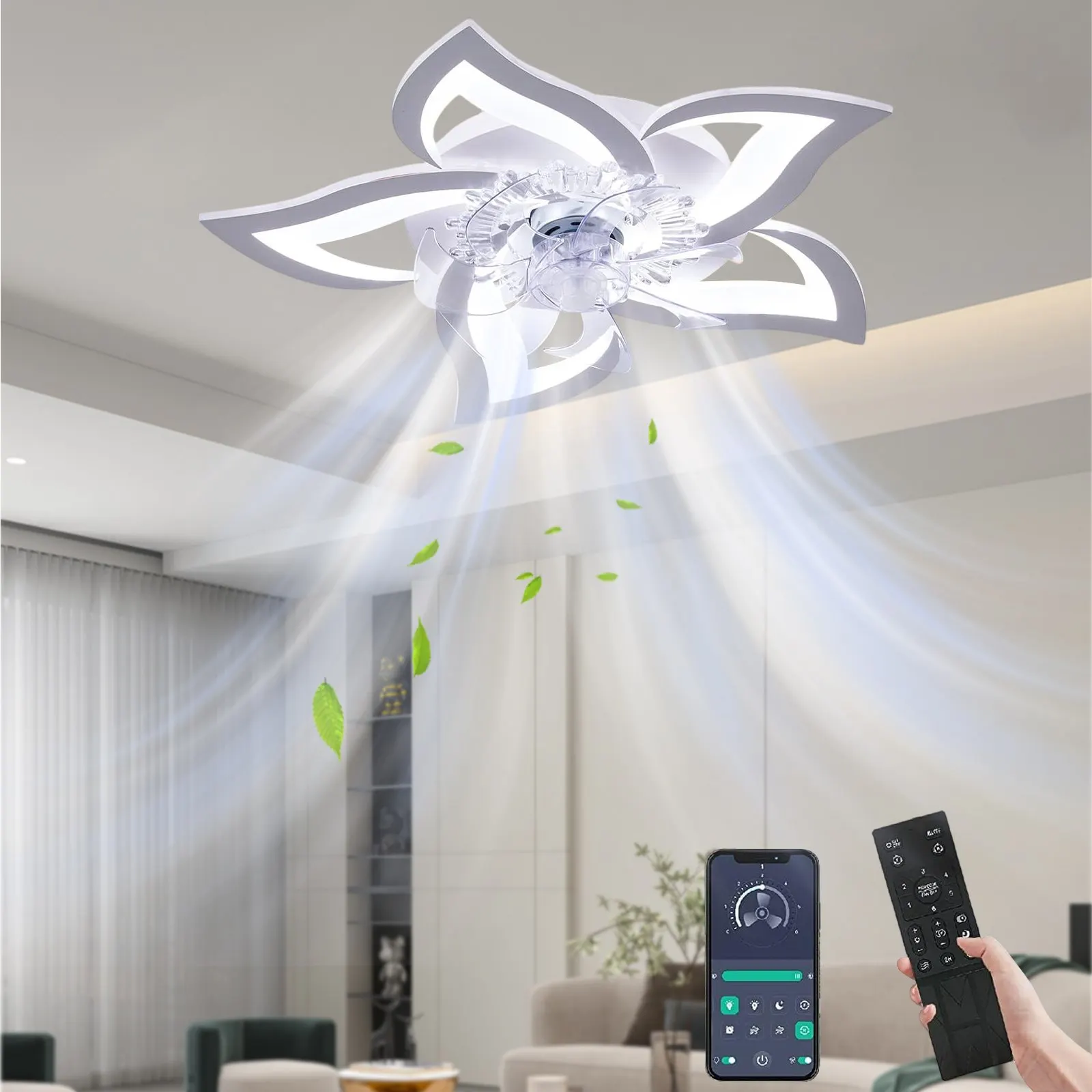 Kreativer Lotus-Deckenventilator mit LED-Beleuchtung, geräuscharmer Deckenventilator-Kronleuchter für Wohnzimmer, Esszimmer, Schlafzimmer, Küche, Heimbeleuchtung