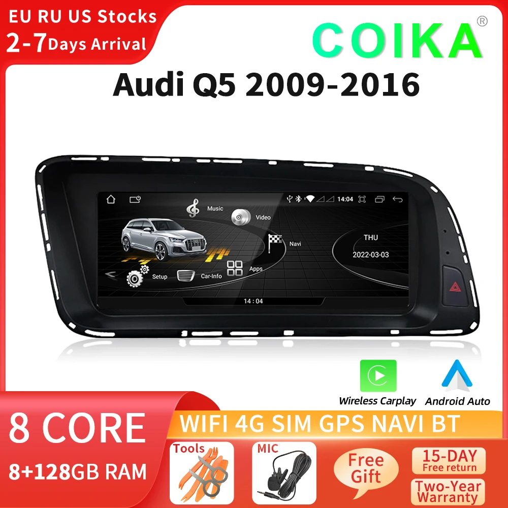 8.8 Inch Android 14 Carplay Screen For Audi Q5 2009-2016 BT GPS