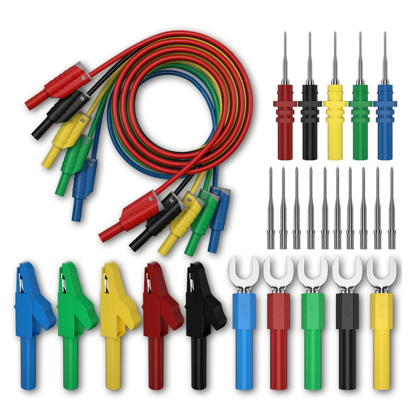 5 Colors 4Mm Dual Banana Plug Lead Test Cable For Multimeter U-Shaped Alligator Clip