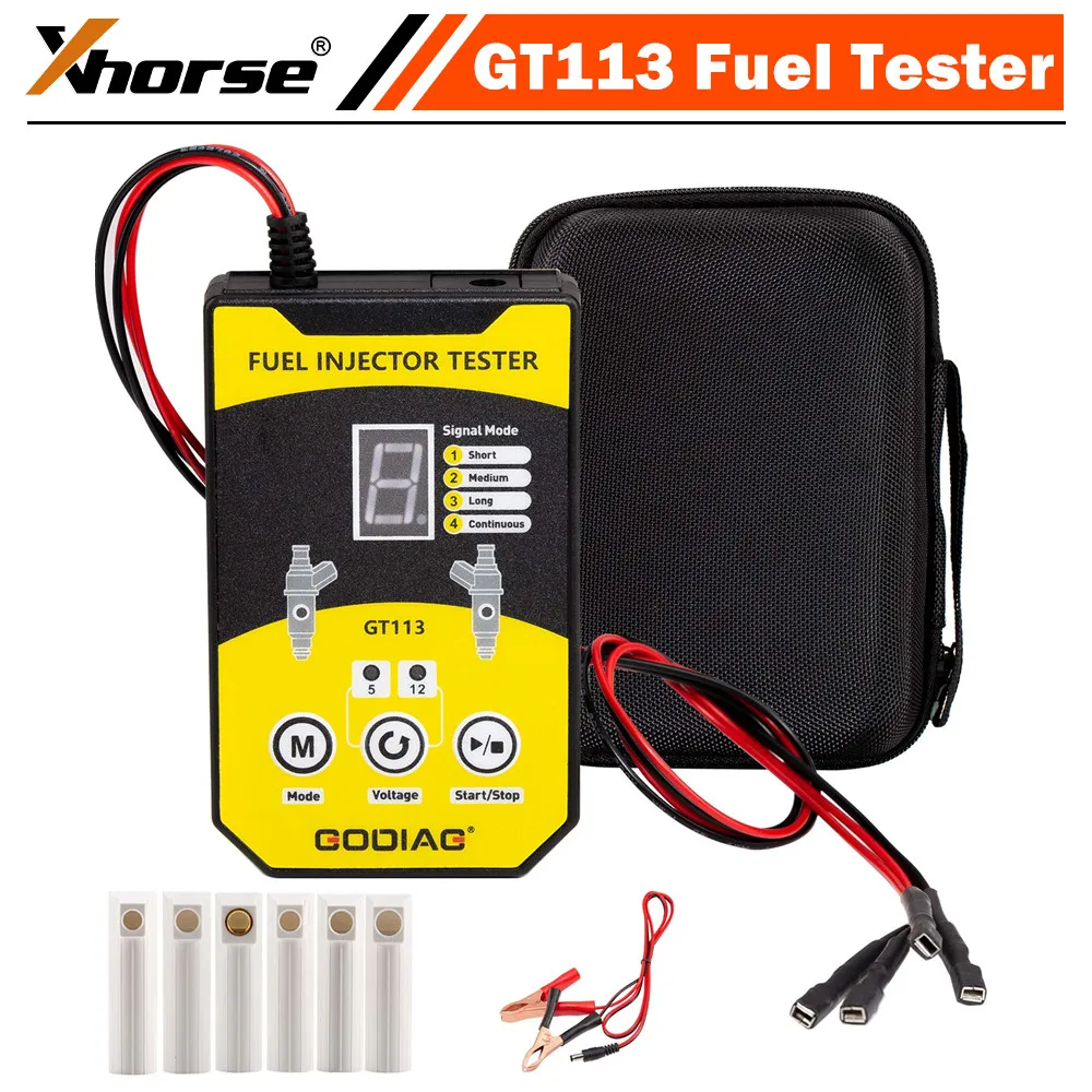 

GODIAG GT113 Универсальный тестер топливных форсунок и комплект для очистки форсунок с 6 адаптерами размеров, 8 импульсных режимами для автомобилей, мотоциклов