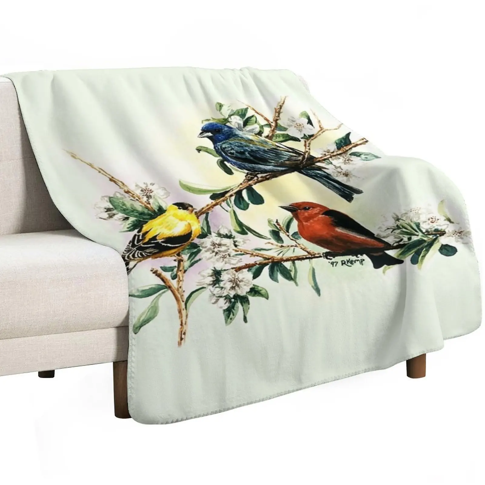 Songbirds - goldfinch, indigo bunting and scarlet tanager Throw Blanket Hairys Thins Cute Soft Beds Blankets