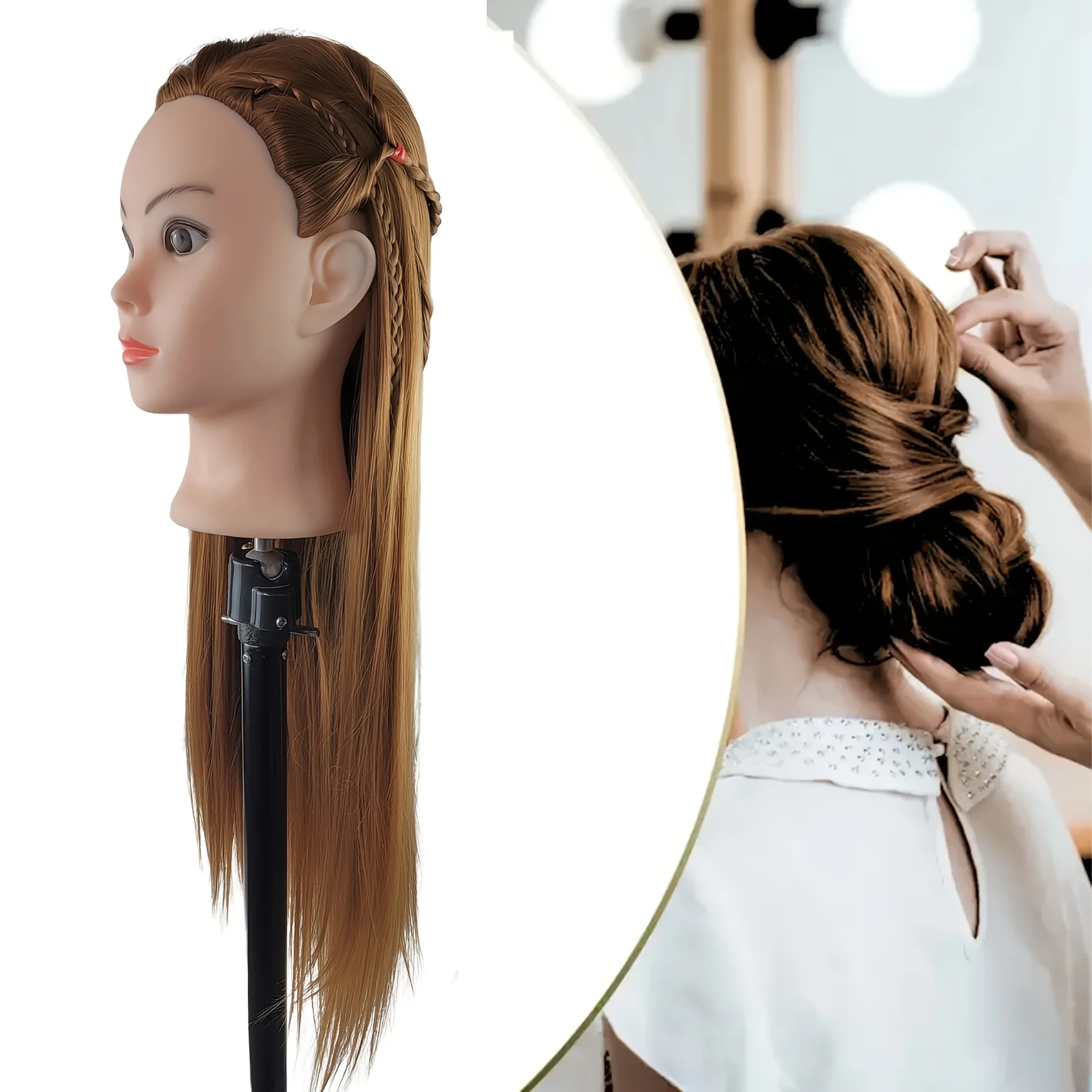 رأس عارضة أزياء مع رأس عارضة أزياء للشعر لممارسة التضفير وتصفيف الشعر مثالية للصالونات ومحلات الحلاقة ومدارس التجميل