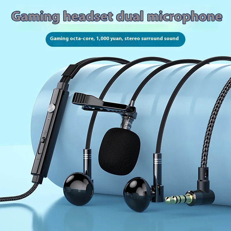 Collar Style Dual Microphone Earphones for Recording Live Streaming Popular Karaoke L-Shaped Elbow Game Wired Earphones In Ear