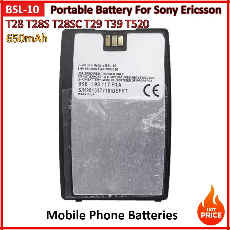 650mAh Mobile Phone Batteries BSL10 BSL-10 For Sony Ericsson T28 T28S T28SC T29 T39 T520 T320 R520  BUS-11 Portable Battery