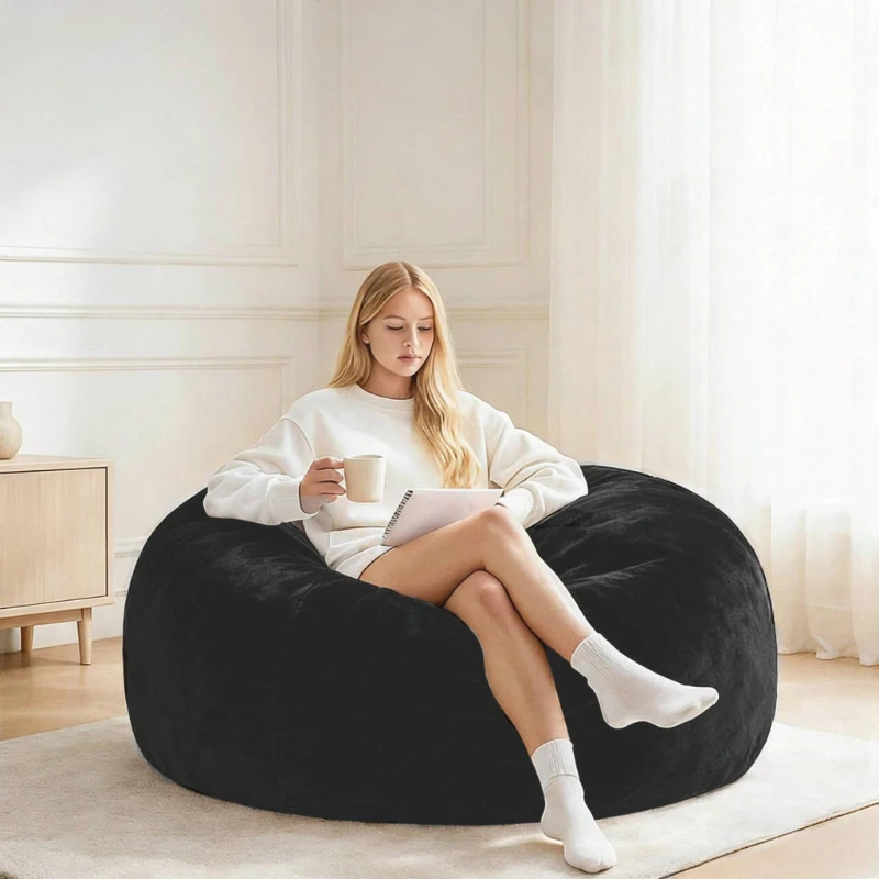 4FT Bean Bag Chair Memory Foam Filled Soft Velvet Cover Boneless Couch for Living Room Playroom Black