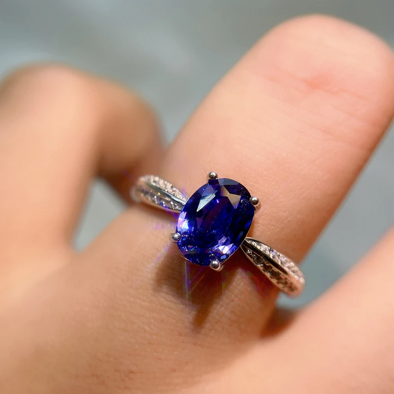 High-end natural Tanzanite ring for women INS niche fashionable gemstone ring light luxury sterling silver opening adjustable