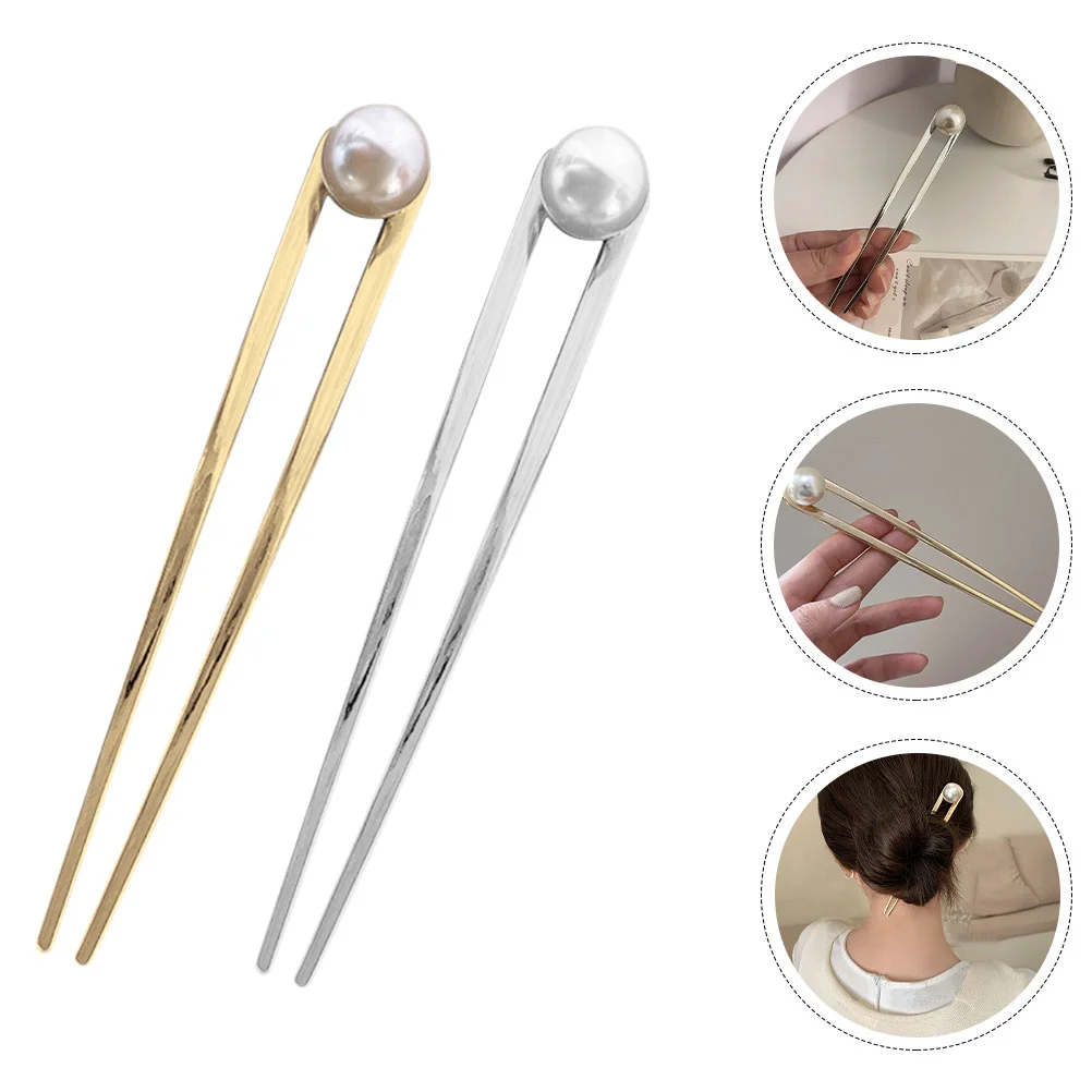 2 Pcs Headgear Hairpin U-shaped Miss Pins Chopsticks for Alloy Pearl Accessories Updo