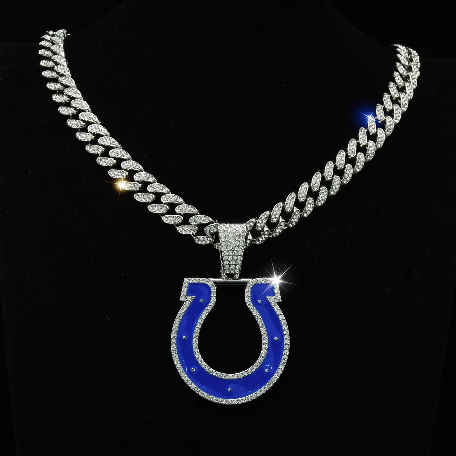 NEUE NFl Blue Indian-Apolis Colts Pendelleuchte Fan Spirit Halskette mit 20 Zoll eisiger kubanischer Kette Sportlicher Schmuck für Liebhaber