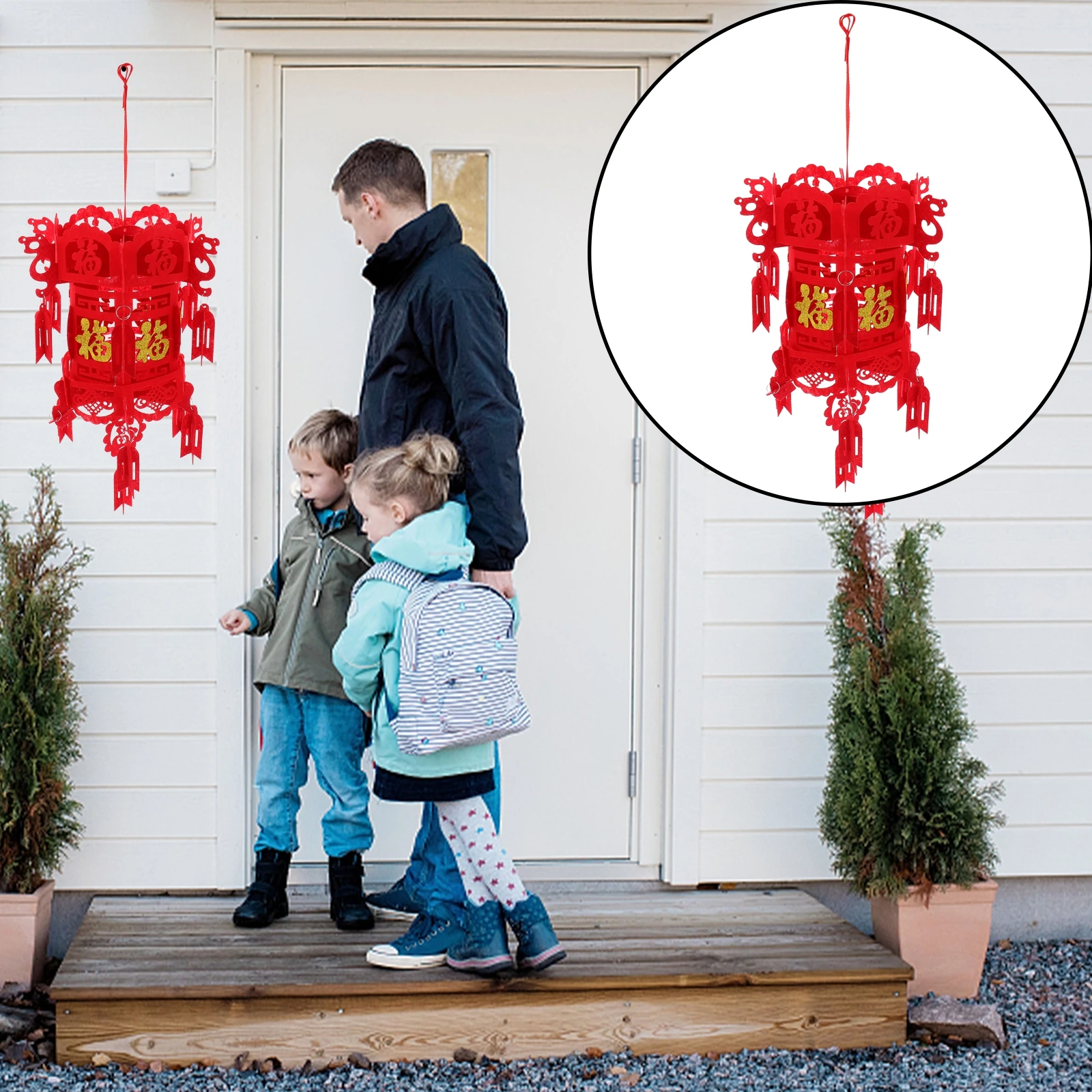 

3 Pcs Fu Word Palace Lanterns High quality Non woven Durable 3D Pendant Spring Festival New Year Wedding Decoration Home Office