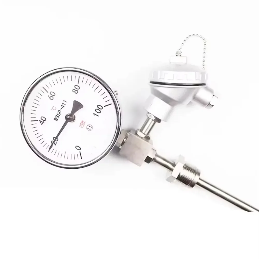 

Remote transmission bimetallic thermometer with PT100 output 4-20 local display