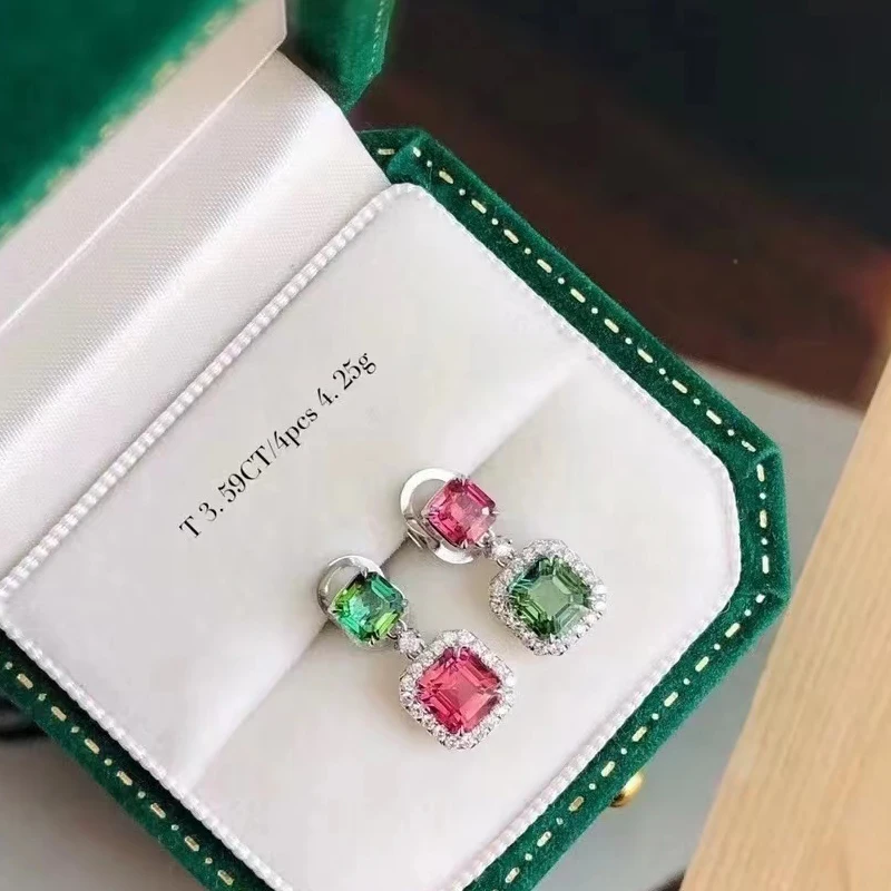 

With 925 Stamps Colorful Double Square Zircon Earrings Women's Fashion Party Jewelry Boho Jewelry Gift