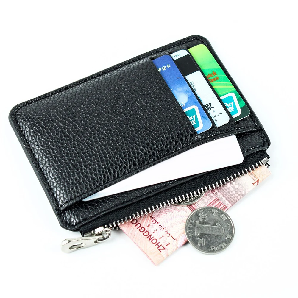 Casual Classic Men'S Wallet Solid Color Textured Pu Zipper Card Holder Mini Slim Wallet For Boyfriend Husband Gift 2022 New