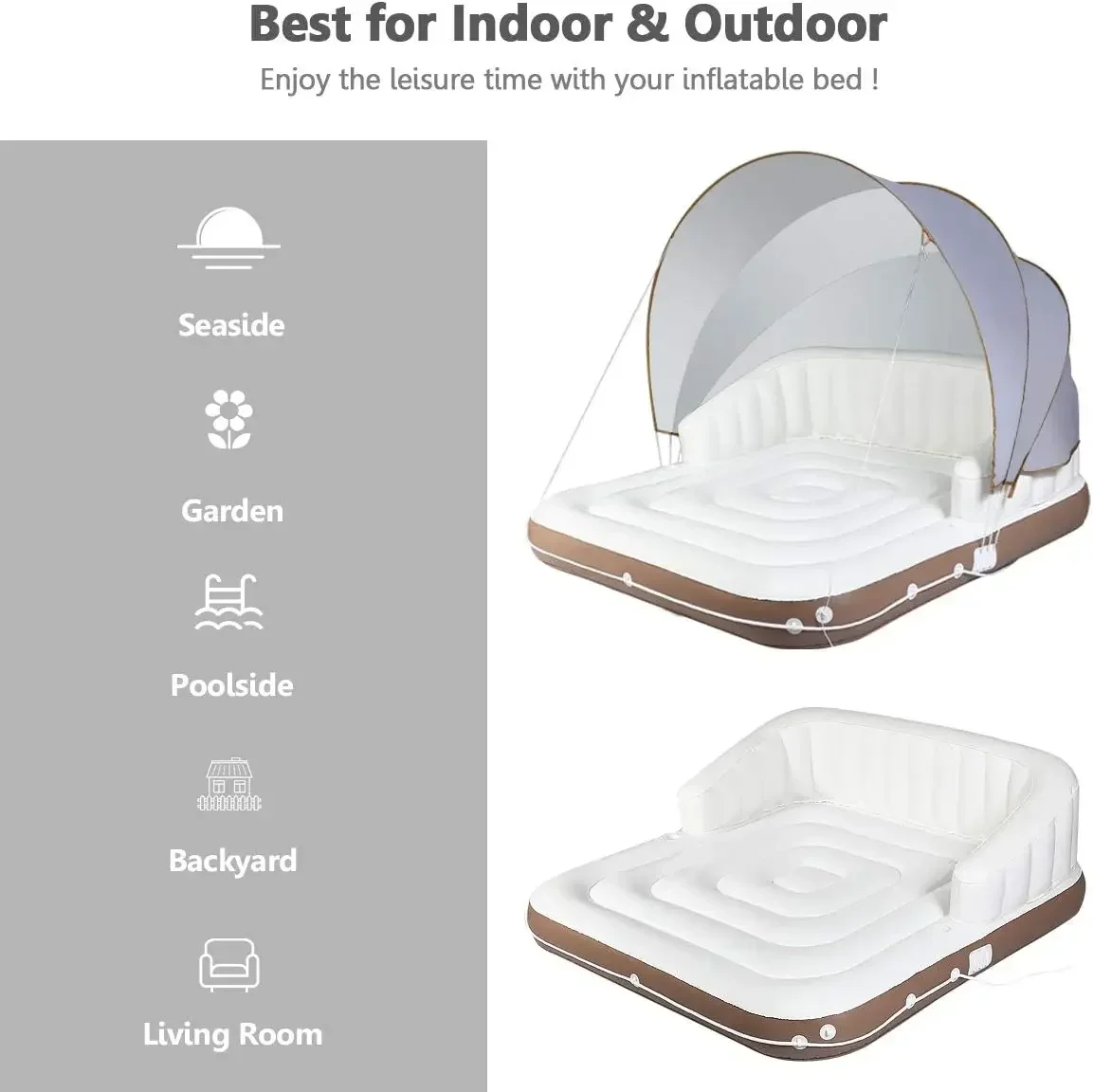 Canopy Island Inflatable Lounge, Floating Island Raft w/SPF50+ Retractable Detachable Sunshade, Inflatable Pool Float Canopy w/2