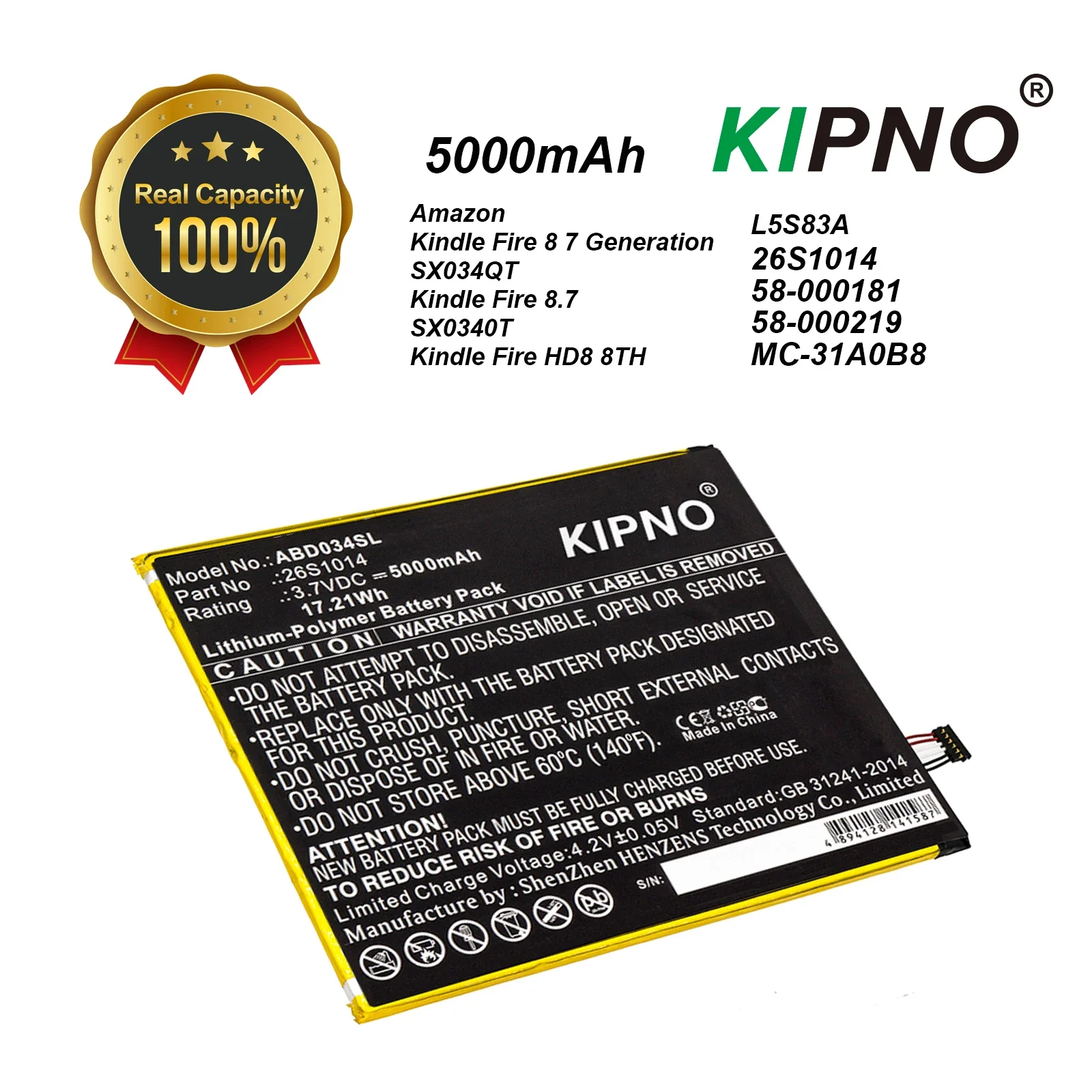 

KIPNO 5000mAh Battery For Amazon 26S1014 58-000181 58-000219 MC-31A0B8 1 58-000219 MC-31A0B8 - Replacement Laptop Battery